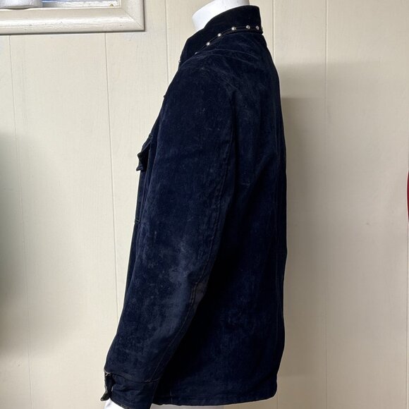 70s Vintage Studded Dagger Collar Blue Velvet Jacket Men’s L Rock Concert Stage - Picture 2 of 12